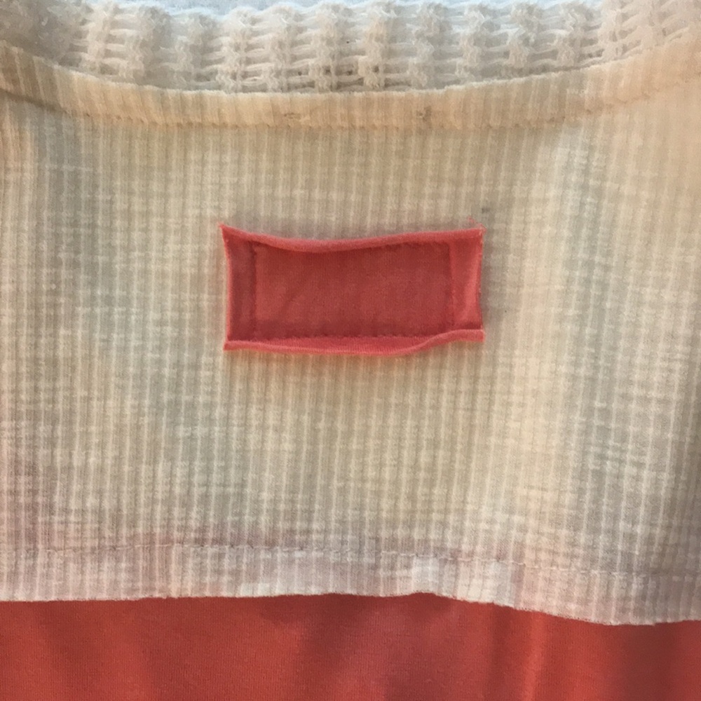 POL Salmon Pink & Cream Crochet Patchwork Color Block Boho Knit Top L - Picture 14 of 14